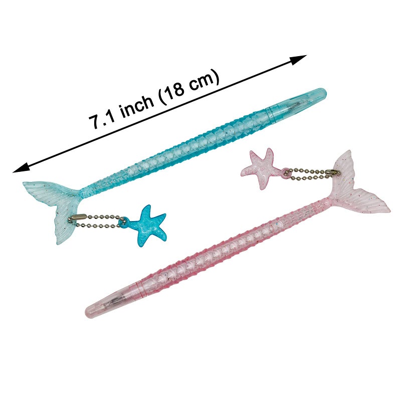 Maydahui 12 PCS Cute Mermaid Shape Rollerball Pen Fish Pens Creative Crystal Flash Powder Starfish Pendant Signature Pen Black Gel Ink Design for Girls Women Student Valentine's Day - Image 2